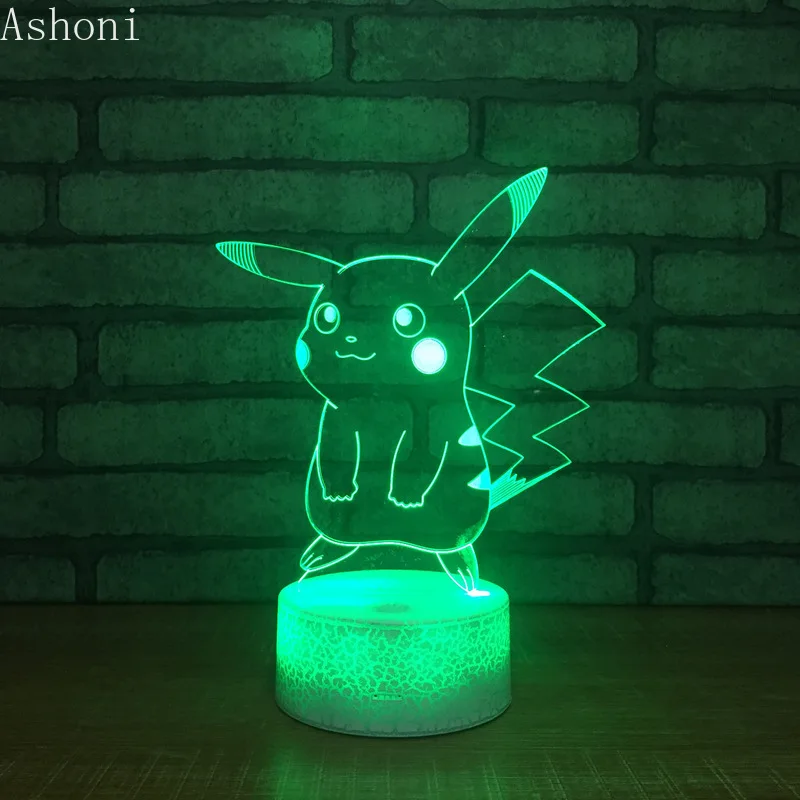 Pokemon Pikachu, 3D светодиодный ночник, 7 цветов, меняющийся Настольный светильник, светильник, домашний декор, рождественские подарки