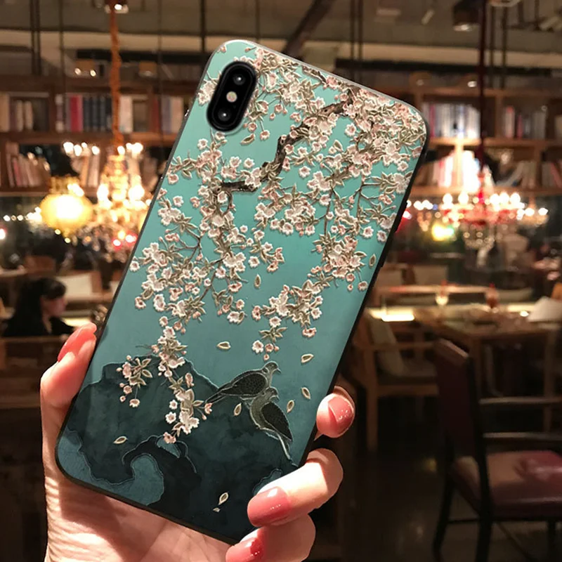 ld2niao 3D с тиснением и изображением Цветочные птицы чехол для iPhone 11Pro X XR XS Max на возраст 6, 8, 7 плюс для samsung Galaxy A50 A40 A60 A70 S8 S9 S10 плюс S10e чехол s - Цвет: ld2niao