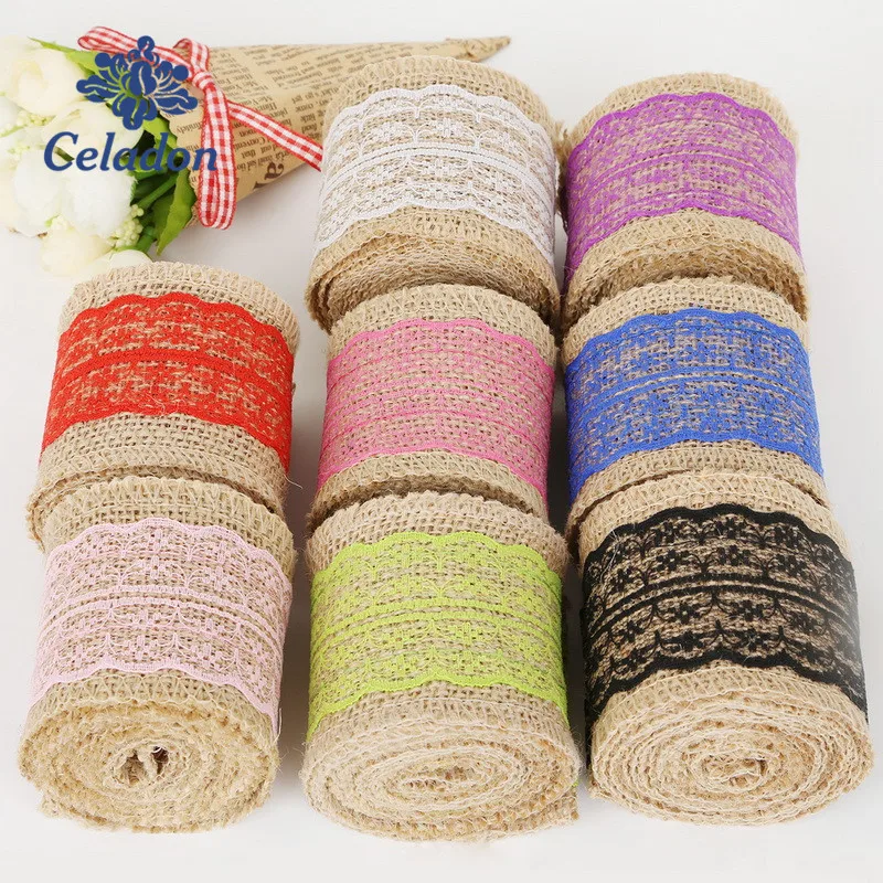 2Meter 6cm Natural Jute Burlap Roll Hessian Lace Ribbon For Vintage Rustic Wedding Decoration Christmas Party Supplies | Дом и сад