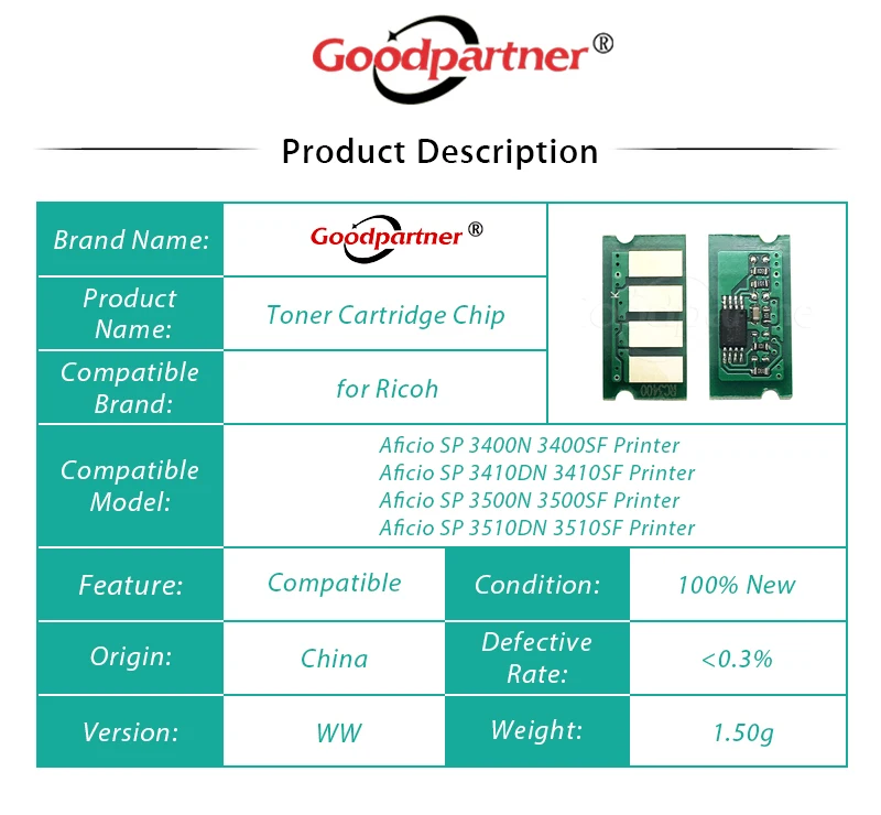 10X SP3400HA 406465 SP3400 SP3410 SP3500 SP3510 чип сброса картриджа с тонером для Ricoh Aficio SP 3400 3410 3500