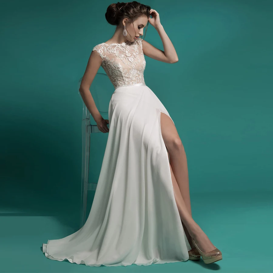 ADLN Дешевые Белый/Свадебные платья цвета слоновой кости кепки рукавом с боковыми