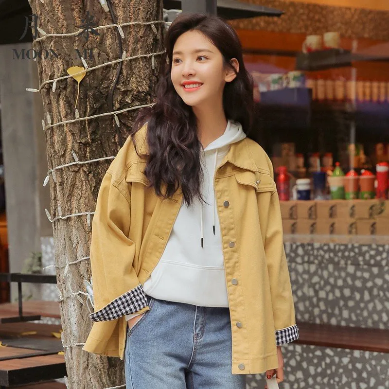 Джинсовая куртка Женская Весенняя Свободная 2019 Новинка Ретро бойфренд стиль