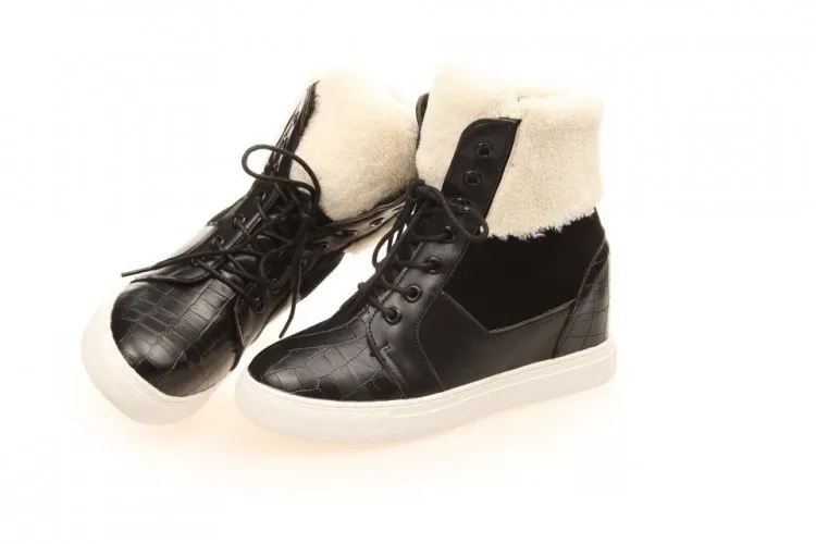 Женщин клин скрытый каблук зима теплая снегоступы мех выстроились ботильоны