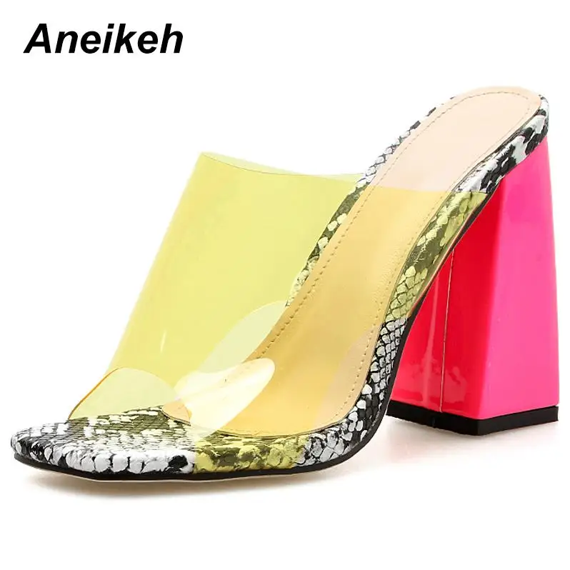 yellow Aneikeh/Новинка года; прозрачные босоножки из пвх; пикантные босоножки на тонком каблуке с открытым носком и кристаллами; женские босоножки на прозрачном каблуке; шлепанцы; туфли-лодочки - Цвет: yellow