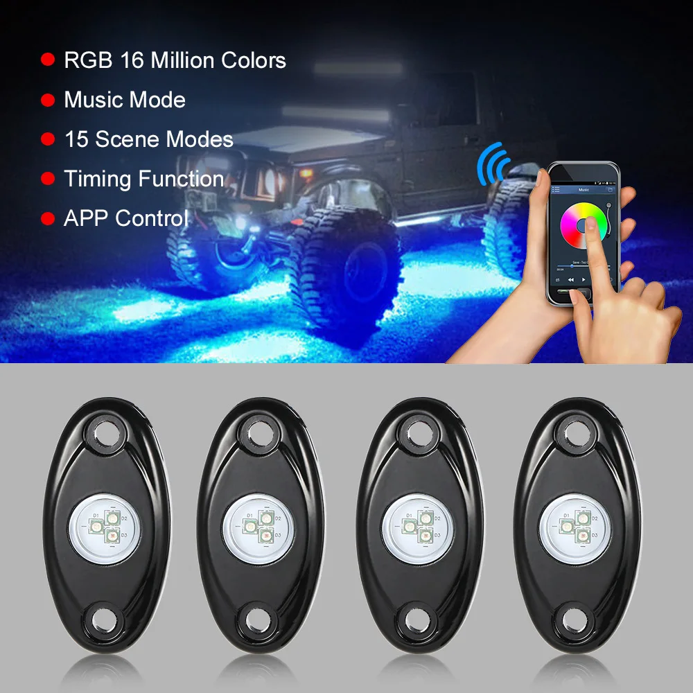 IP67 Водонепроницаемый 4 шт. 12 В RGB светодиодный свет рок беспроводной контроль светодиодный мигание музыки для джипа внедорожника