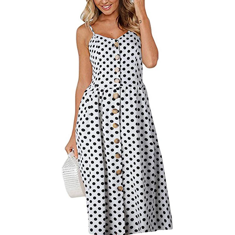 2019 hot sale dress JH Casual Dress black white Sleeveless Sexy Split V Neck Spaghetti Folding Braces Length Sundress | Женская одежда