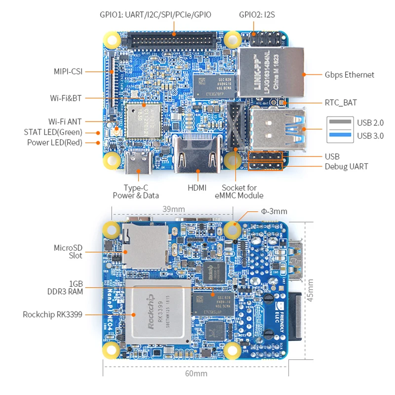 NanoPi NEO4 1 ГБ DDR3 Rockchip RK3399 Встроенный Wi-Fi/BTmodule поддерживает Android Ubuntu настольный компьютер/ядро/Lubuntu