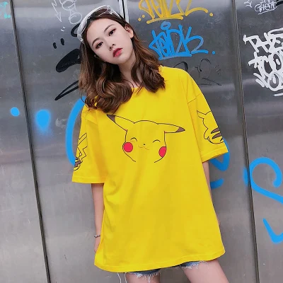 Весенне-летняя футболка женская одежда корейский Ulzzang Harajuku Хип-Хоп футболка для девочек короткий рукав кавайная футболка Пикачу Топ - Цвет: see chart