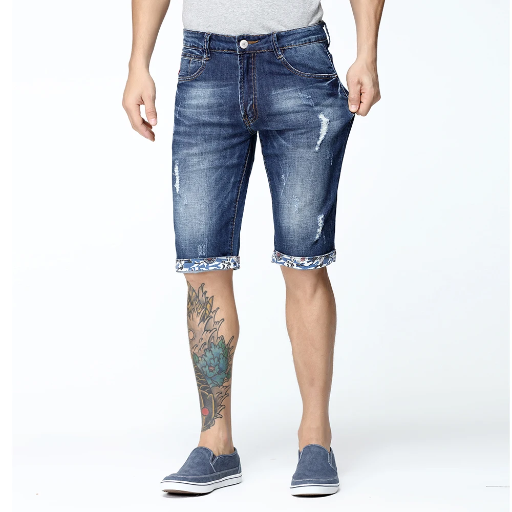 2017 Новый Летний Мужские Случайные Короткие Джинсовые Шорты Тонкий Колен Стрейч