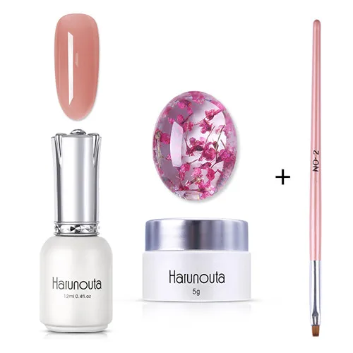 3Pcs Set4 Harunouta цветочный УФ гель сушеные цветы желе розовый дизайн ногтей гель лак инструмент, кисточка для ногтей 3D DIY Дизайн ногтей маникюрный набор - Цвет: 3Pcs Set4