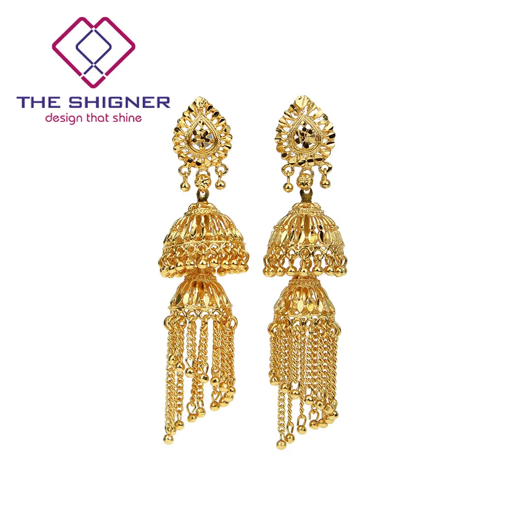 Этнические индийские Золотые Висячие сережки Jhumka Jhumki с кисточками в Дубае