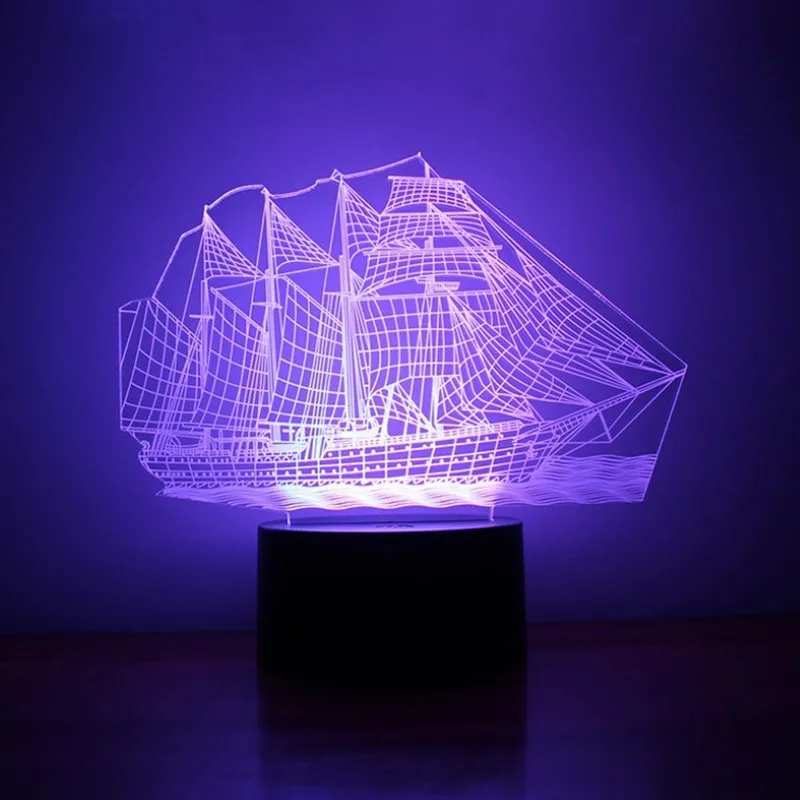 3D ночной Светильник для парусной лодки креативная светодиодная кнопка