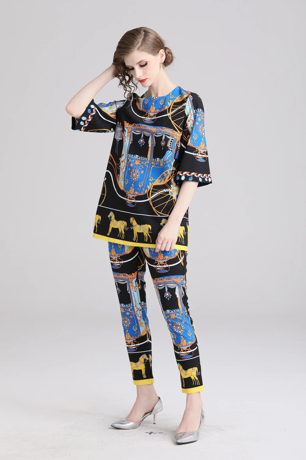 Женский комплект из 2 предметов подиумный Роскошный топ с короткими рукавами и