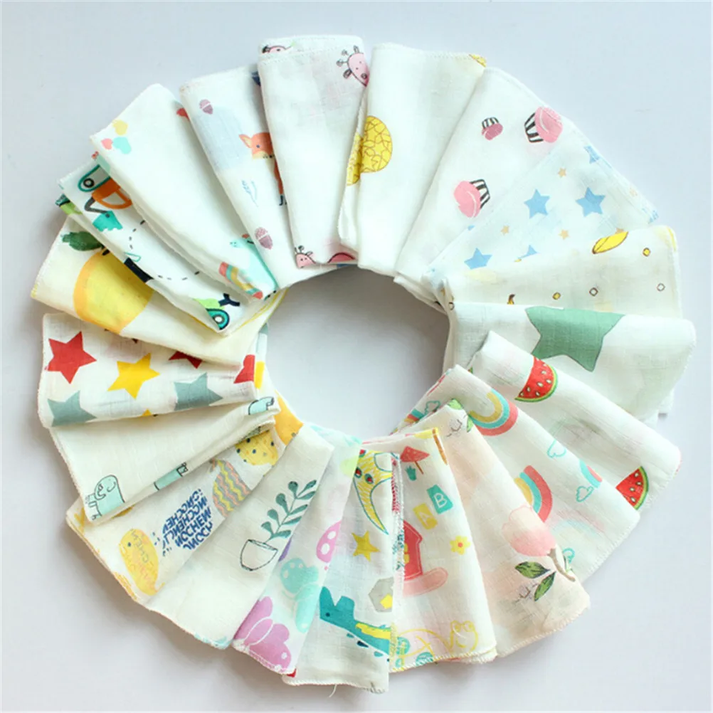 Cotton Feeding Square Towels Handkerchief Gauze Newborn Baby Infant Cartoon Face Hand Bathing Towel Bibs 2pc | Детская одежда и