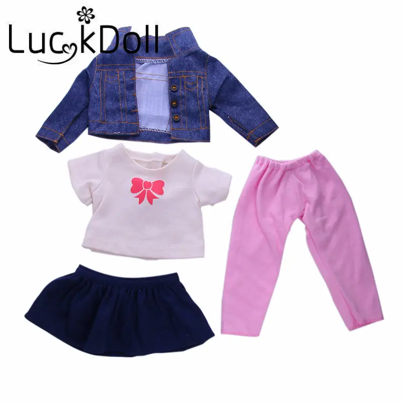 LUCKDOLL/джинсовая куртка с длинными рукавами + футболка платье синяя юбка штаны
