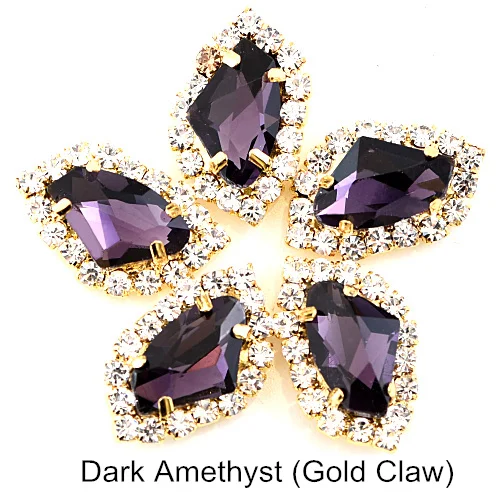 Dark Amethyst Gold 20 штук с украшением в виде кристаллов в форме топора 9x14 мм пришить стразы с кружевом в виде лап Flatback Алмазный подшитые края камни для DIY Одежда Сумки B1181 - Цвет: Dark Amethyst Gold