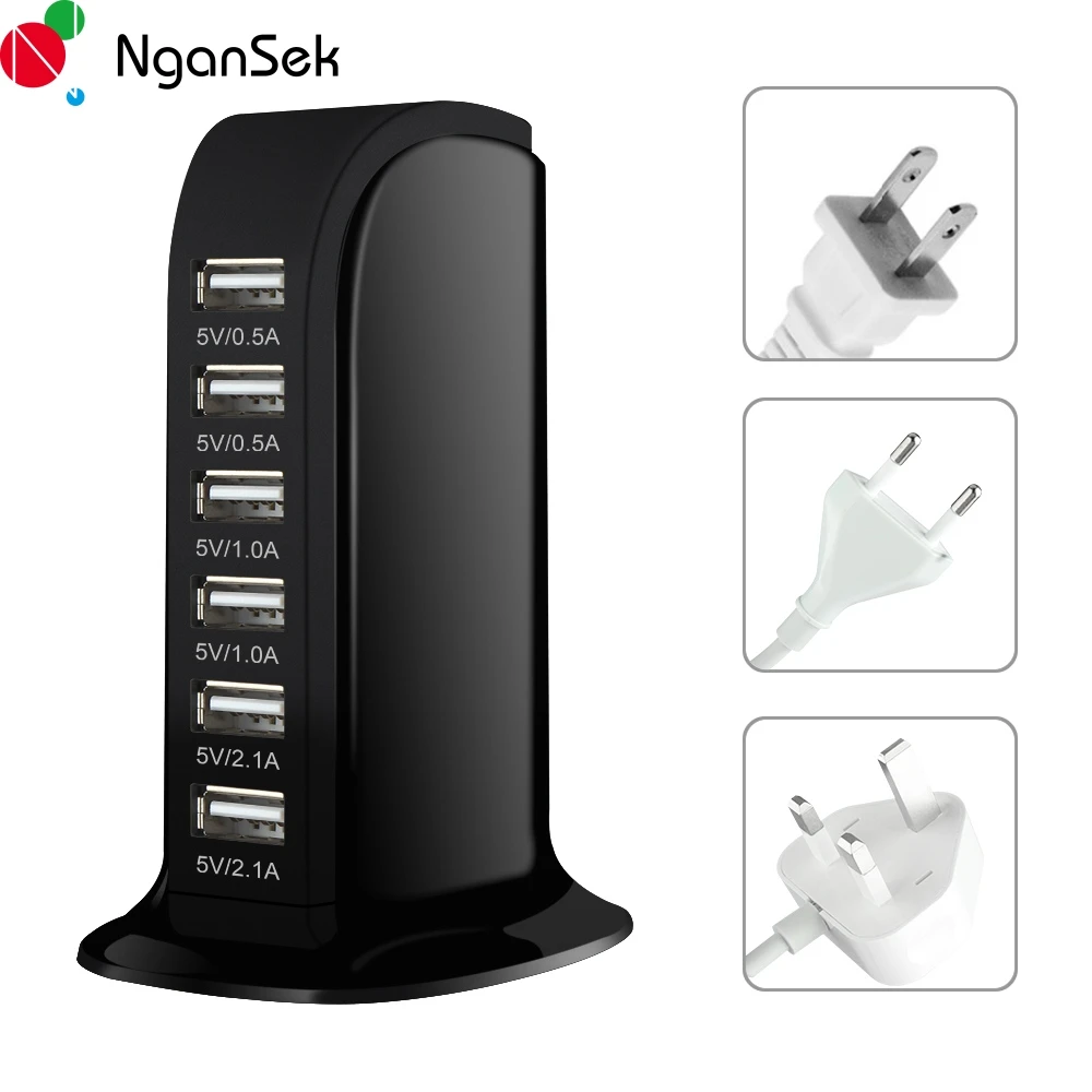 Ngansek 6 Порты USB Зарядное устройство для Huawei Xiaomi Мобильный телефон Apple адаптер ЕС
