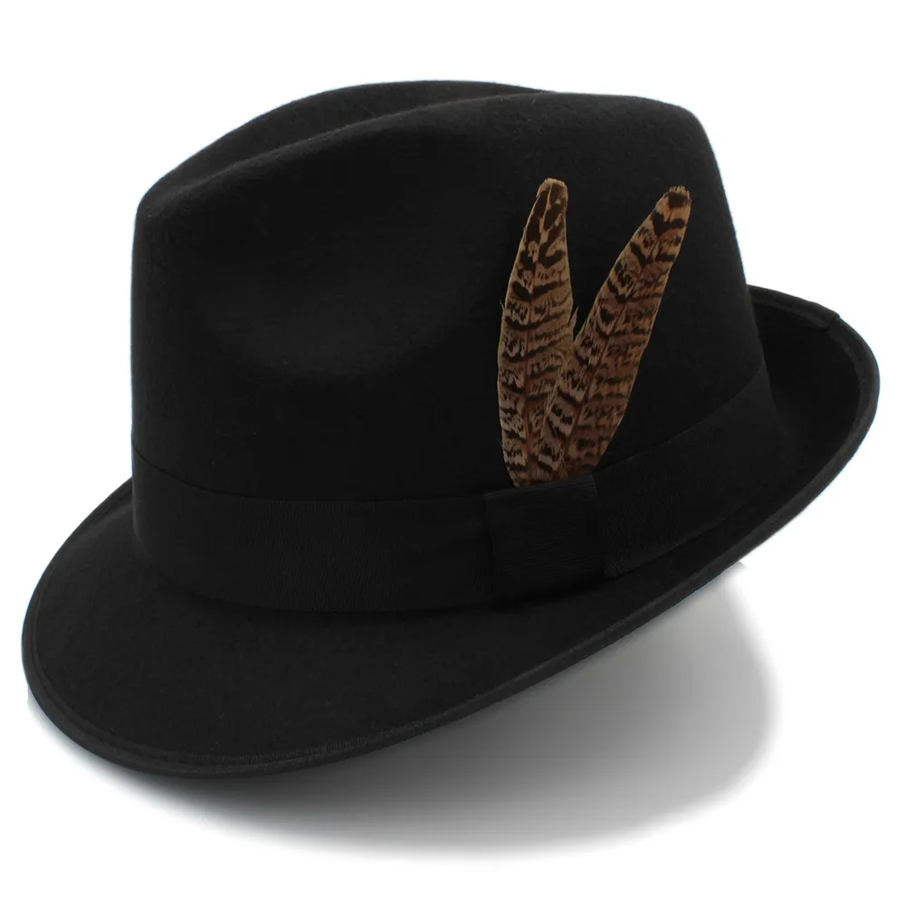 Женская винтажная фетровая шляпа с перьями элегантная шерстяная федора в