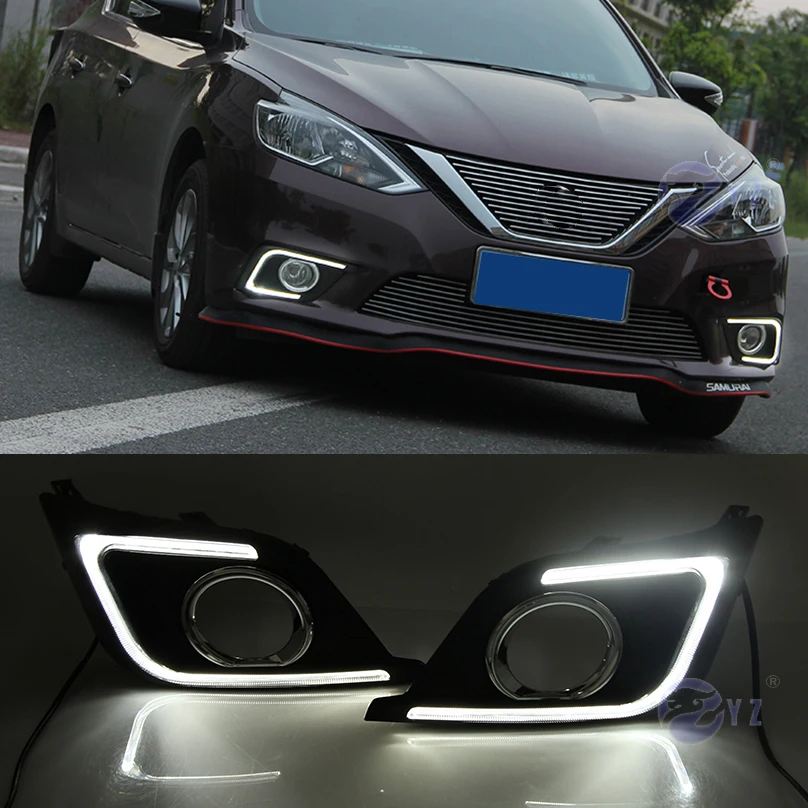 Автомобиль мигает 1 комплект drl для Nissan Sylphy sentra светодиодный DRL дневные ходовые огни дневной свет противотуманных фар с желтым сигналом