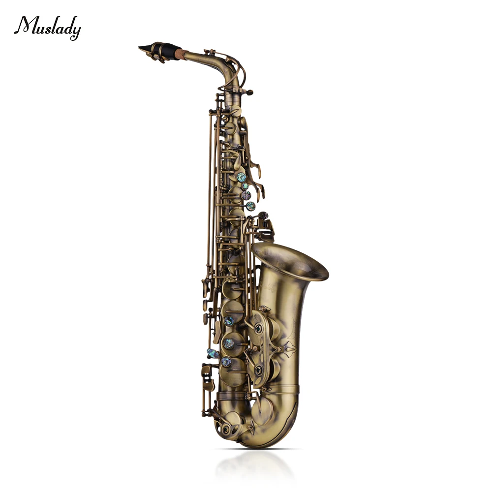

Muslady Antique Finish Eb E-flat Alto Saxophone Sax Shell Key Carve Pattern Woodwind Instrument with Case Gloves Straps