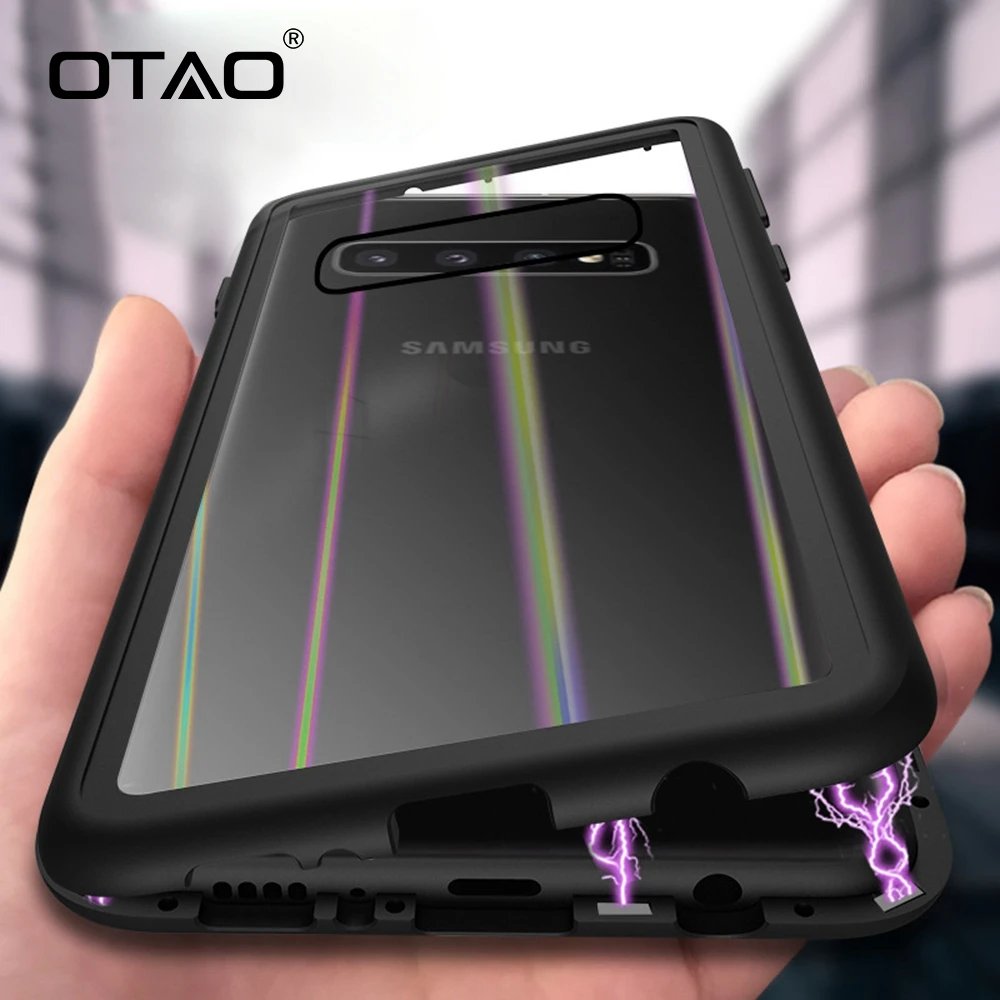 OTAO Aurora Магнитный адсорбционный чехол для Samsung S10 Plus закаленное стекло задняя