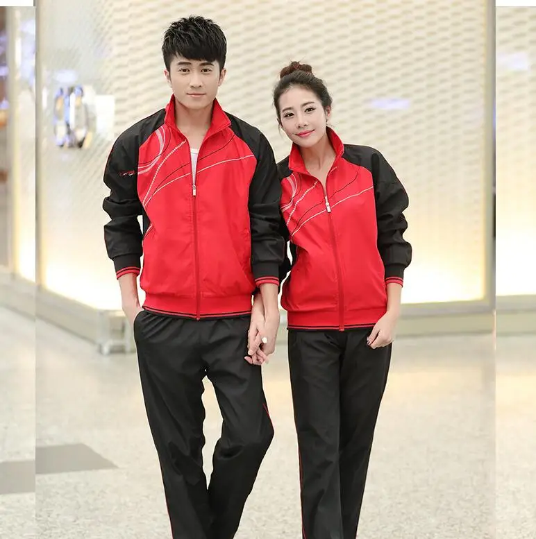 women red suits Новинка, мужские тренировочные комплекты, комплект спортивной одежды для спортзала, ветронепроницаемые костюмы для настольного тенниса, бадминтона, спортивные костюмы для занятий спортом, бега, пробежки, костюмы для бега - Цвет: women red suits