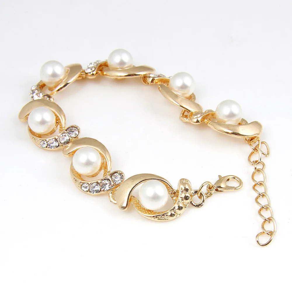 Hesiod Brand New Imitation Pearl Bracelet Women Fashion Trendy Gold Silver Color Chain Crystal Alloy Adjustable| |