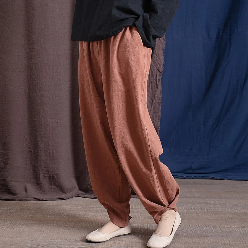 Брюки женские винтажные однотонные с эластичным поясом P083 | Женская одежда