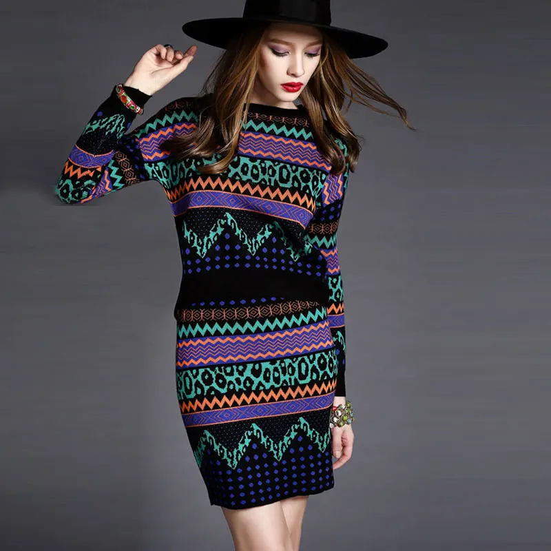 Женский трикотажный свитер и юбка BLLOCUE с геометрическим узором комплект из 2