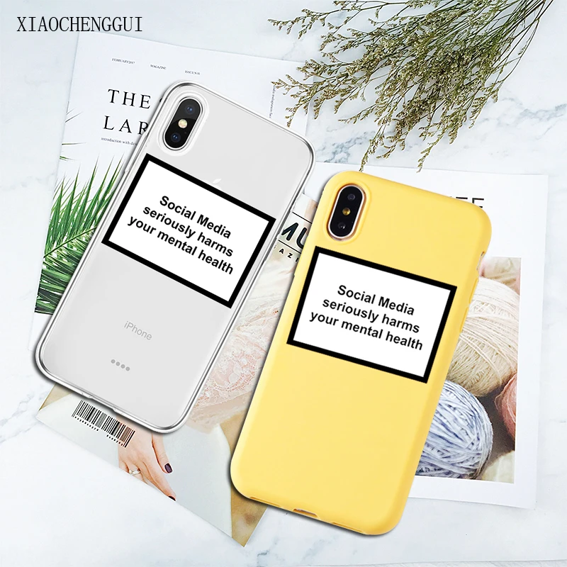 social media seriously harms your mental health soft Silicone clear phone case for iPhone X XR XS Max 6 7 8 plus 5 5s 6s cover |