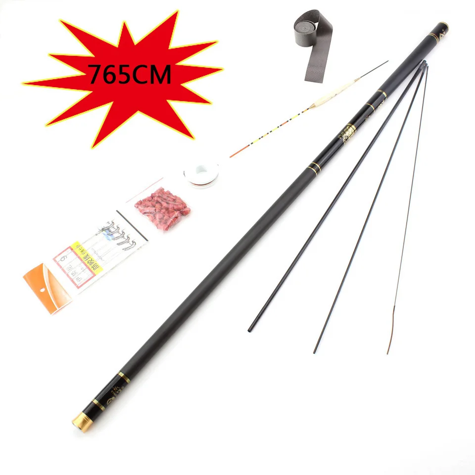 

3.6M-8.1M Carbon Fiber Telescopic Fishing Rod Super Hard Ultra Light Carp Fishing Pole Stream Fishing Rod Hooks Set