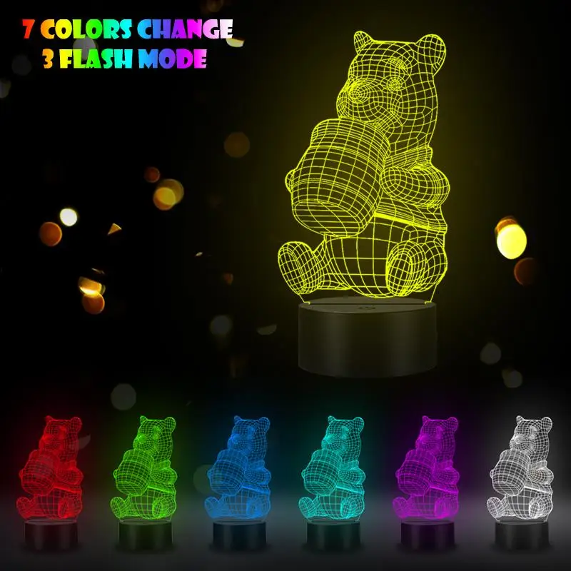Фото VCity 3D Night Light Led Table Lamp Cute Honey Pooh Bear Gifts for Kids Toy RGB Change Multicolor Luminaria Home Decor Bedroom Лампы и VCity 3D Night Light Led Table Lamp Cute Honey Pooh Bear Gifts for Kids Toy RGB Change Multicolor Luminaria Home Decor Bedroom Лампы и