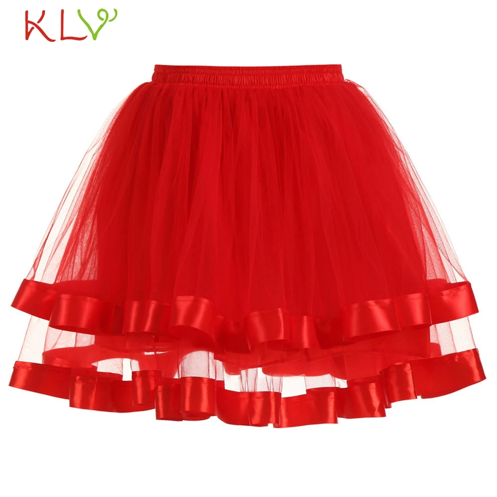Женские юбки для взрослых, пышная юбка-пачка Rok Dames, красная фатиновая Сексуальная Мини плиссированная юбка на талии, Faldas Mujer Moda De Verano 18Jan18 - Цвет: F
