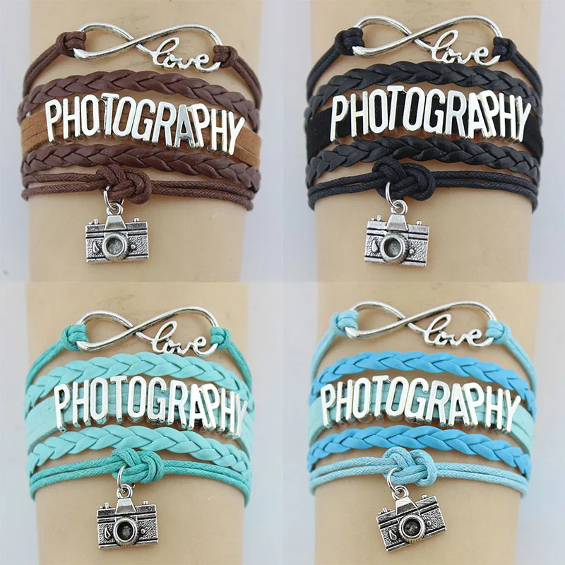 Браслеты для фотографии Infinity Love Кожаные плетеные браслеты ручной работы женщин и