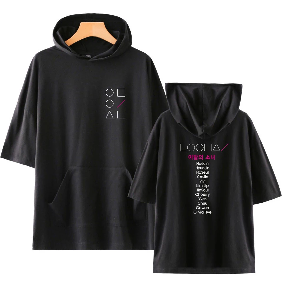 KPOP LOONA Hooded T Shirt Hip Hop Summer T-Shirt Streetwear Harajuku Tshirt Hoodie Short Sleeve Tops Tees Casual Clothes