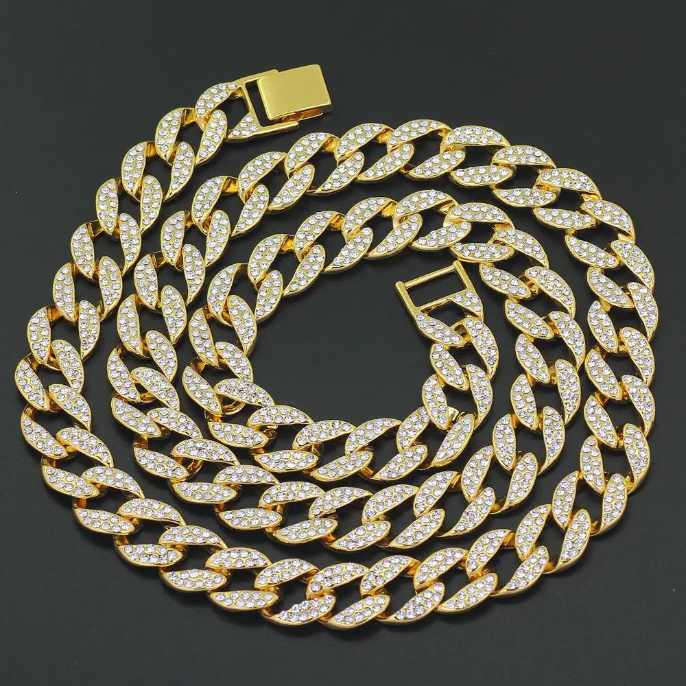 18 дюймов 20 дюймов 15 мм хип хоп Iced Out кубинская цепь кубинская звено цепи ожерелье яркие украшения от Epack - Окраска металла: gold