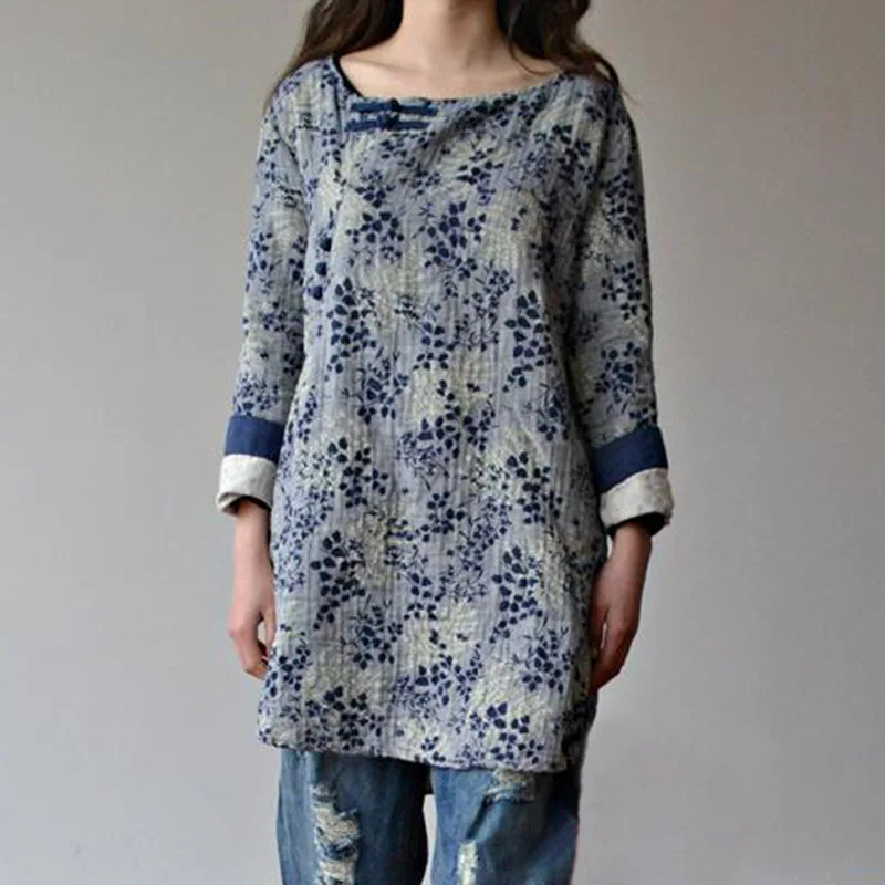 Женские винтажные рубашки с цветочным принтом Johnature Свободные повседневные