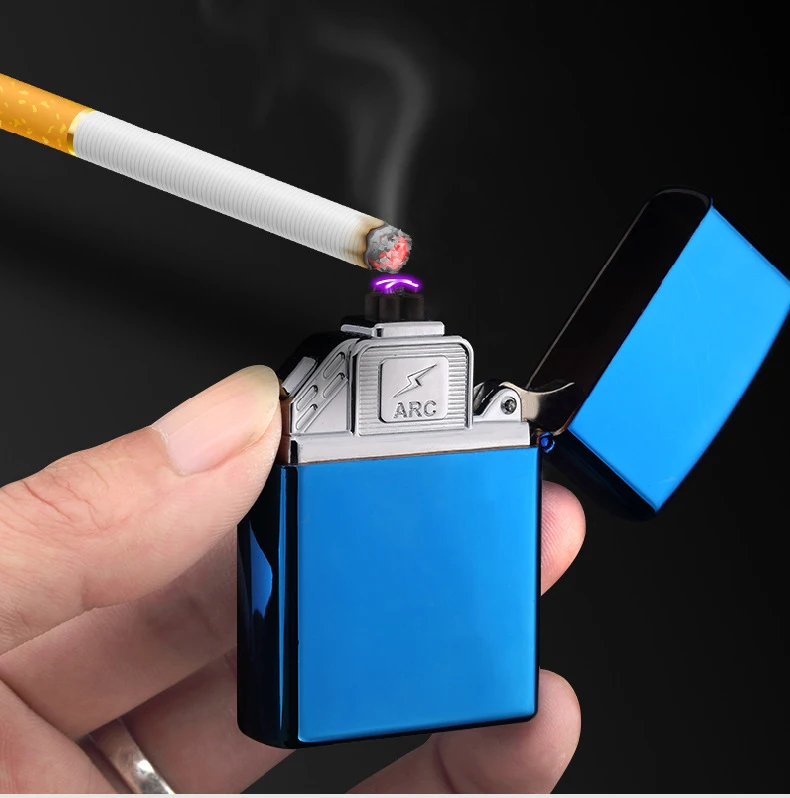 Плазменная Зажигалка USB с двойной дугой, электрическая зажигалка из цинкового сплава с гравировкой логотипа