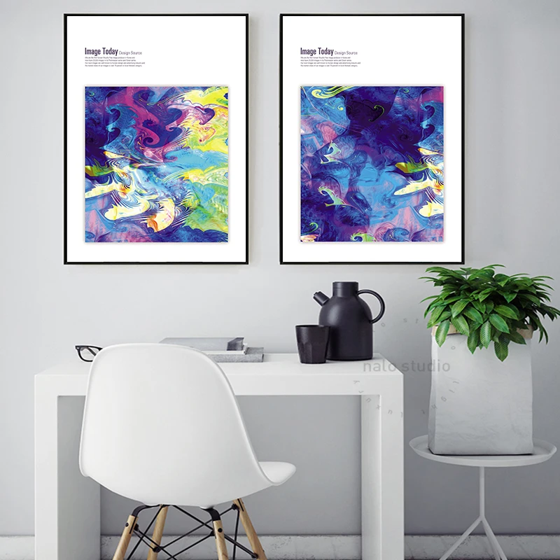 Картина на холсте с абстрактным узором в ярких красках для кабинета, офиса, фойе, кафе, магазина и домашнего интерьера (штриховая печать постеров).