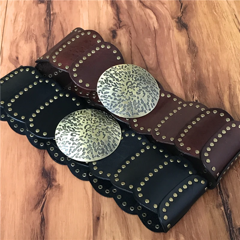 Пояса из натуральной кожи, широкие ремни для женщин, широкие пояса Ceinture Femme Cinto Feminino, женские панковские ремни с заклепками WBT0075