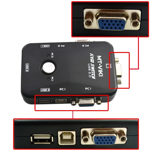 2 порта VGA/SVGA KVM коммутационная коробка USB устройства поделиться видео мышь