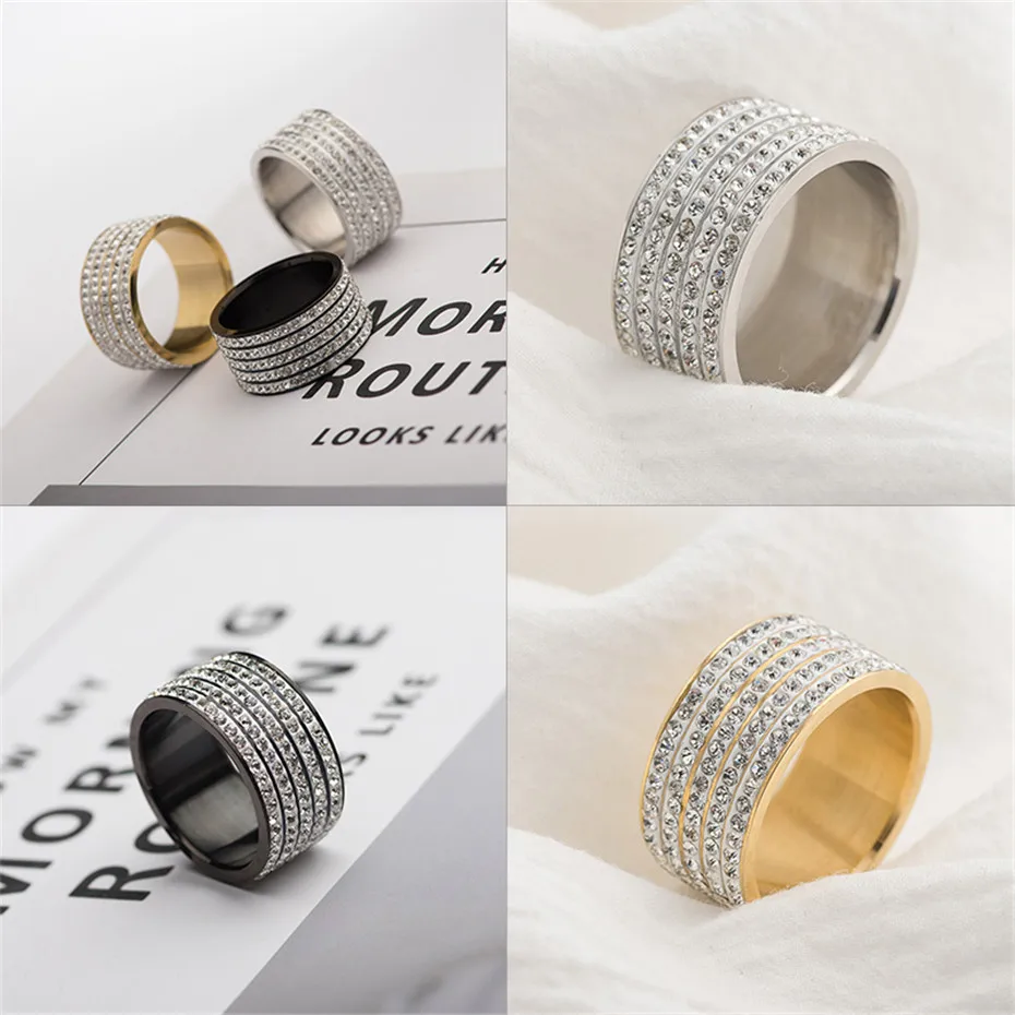 Relodi Новый Для мужчин широкое кольцо ювелирные изделия просто мода Белый 5 ряд