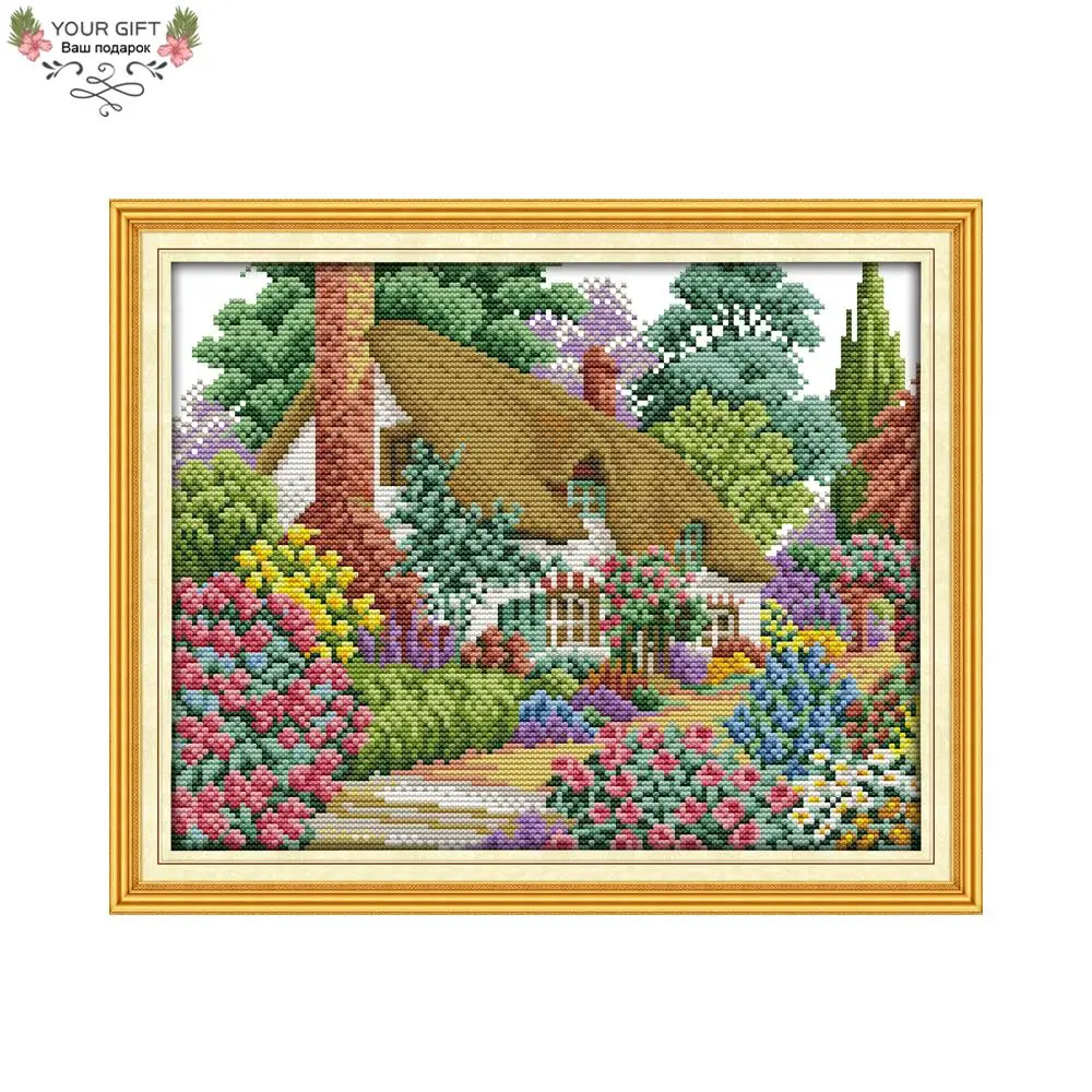 

Joy Sunday Garden Cottage Home Decor F528 14CT 11CT Counted Stamped Midsummer Hut Needlepoint Embroidery DIY Cross Stitch kits