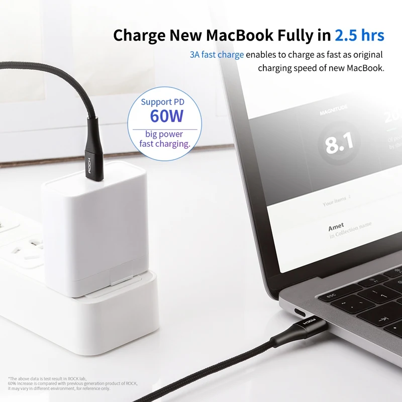 Кабель ROCK USB Type C кабель для Samsung S10 S9 поддержка PD 60 Вт QC3.0 3A быстрой зарядки и
