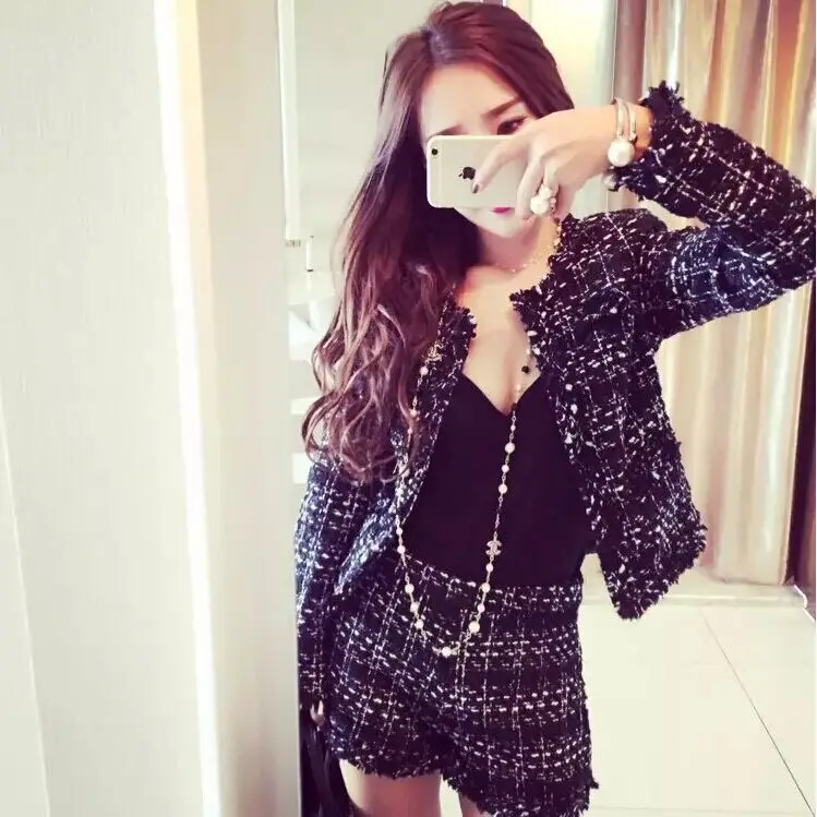 Костюм женский из двух предметов офисный костюм грубой твидовой ткани с принтом