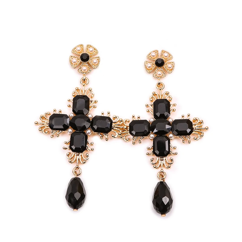 fashion design black cross round dangle earrings for women vintage gothic girl trendy party show wholesale | Украшения и