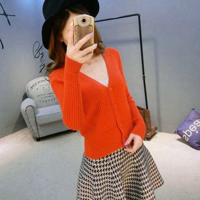Сексуальный стиль осенний и зимний свитер женский кардиган тонкий однотонный