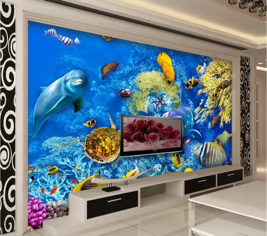 3d настенные фрески обои для стен 3 d фото морской рыбы кораллового цвета с