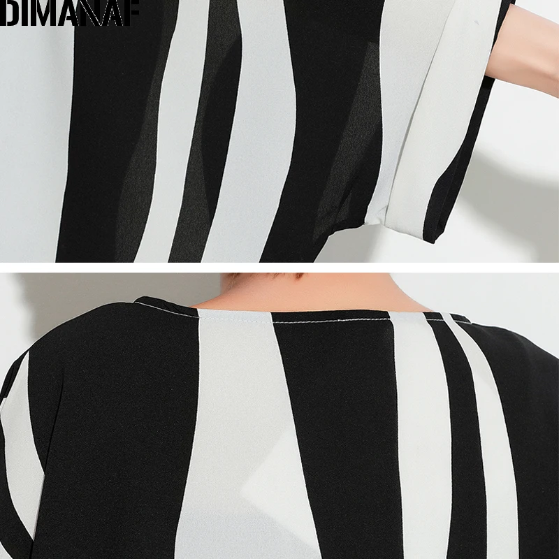 

DIMANAF Women Summer Blouse Shirts Plus Size Print Striped Black Batwing Sleeve Female Loose Oversized Tops Large Clothing 2018