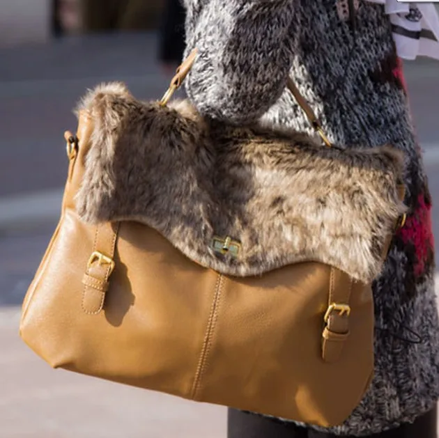 2012 Free shipping high quality handbag with fur fashion totes bags women winter bag | Багаж и сумки